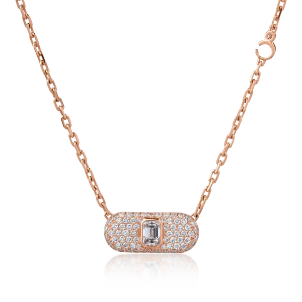 Lant cu pandantiv din aur roz cu diamante baguette si rotunde de 1.19ct