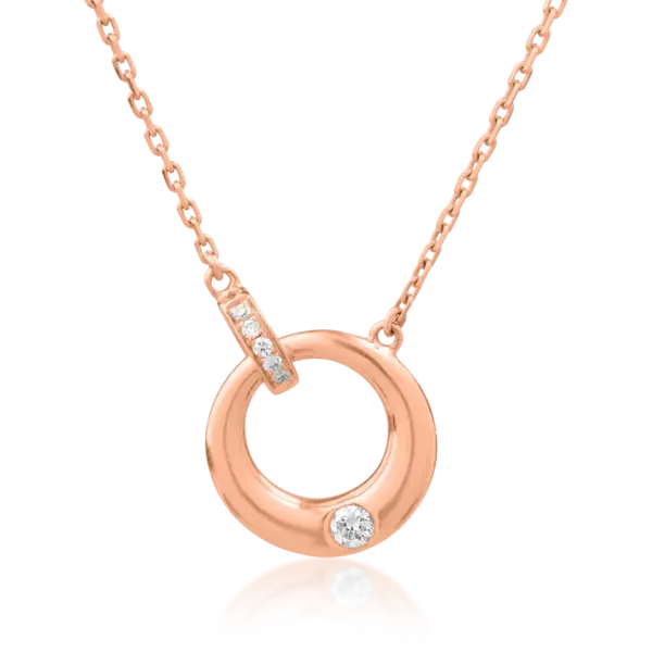 Lant cu pandantiv din aur roz cu diamante de 0.05ct