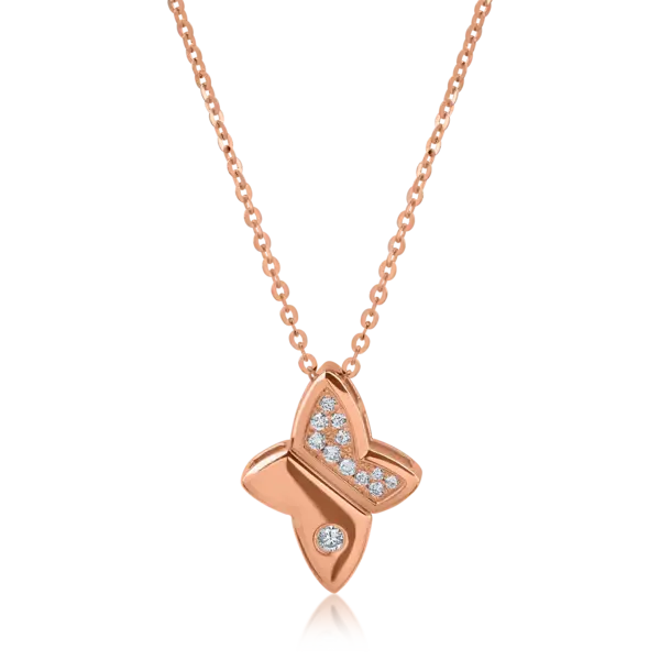 Lant cu pandantiv din aur roz cu diamante de 0.082ct