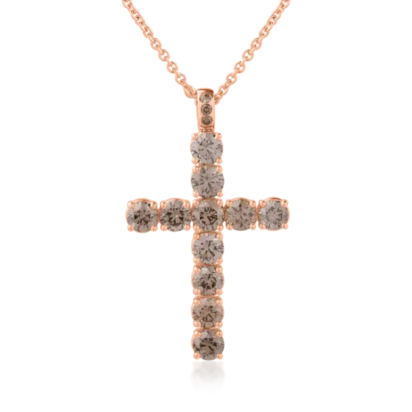 Lant cu pandantiv din aur roz cu diamante maro de 4.58ct