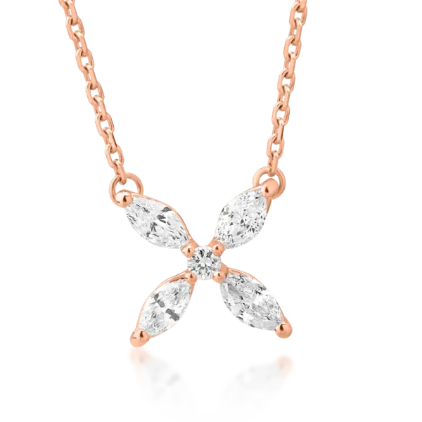 Lant cu pandantiv din aur roz cu diamante marquise si rotunde de 0.33ct