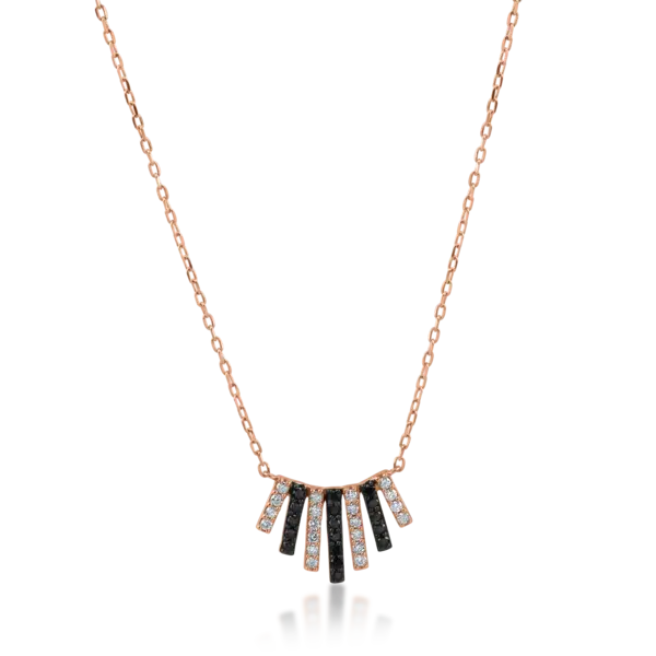 Lant cu pandantiv din aur roz cu diamante negre si transparente de 0.32ct