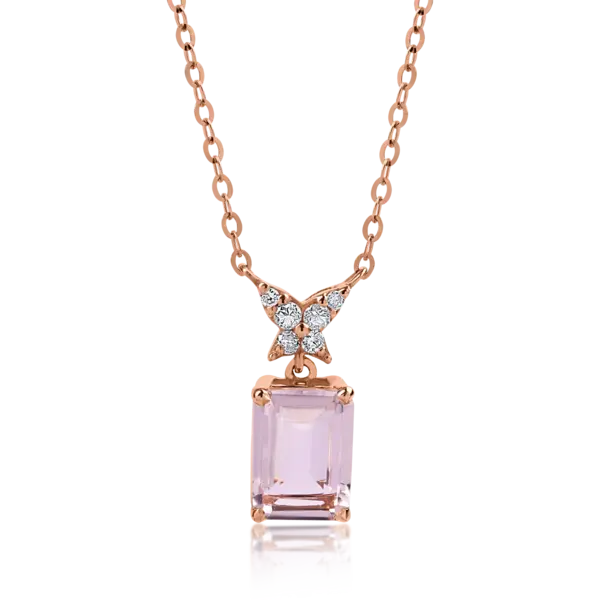 Lant cu pandantiv din aur roz cu morganit de 0.7ct si diamante de 0.06ct