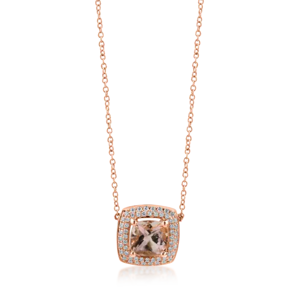 Lant cu pandantiv din aur roz cu o turmalina roz square de 1.55ct si diamante de 0.21ct