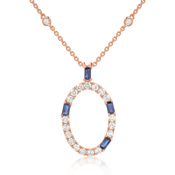Lant cu pandantiv din aur roz cu safire de 0.5ct si diamante de 0.9ct