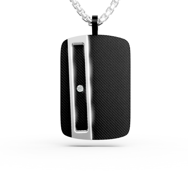Lant cu pandantiv din otel alb-negru cu diamant 0.002ct pentru barbati