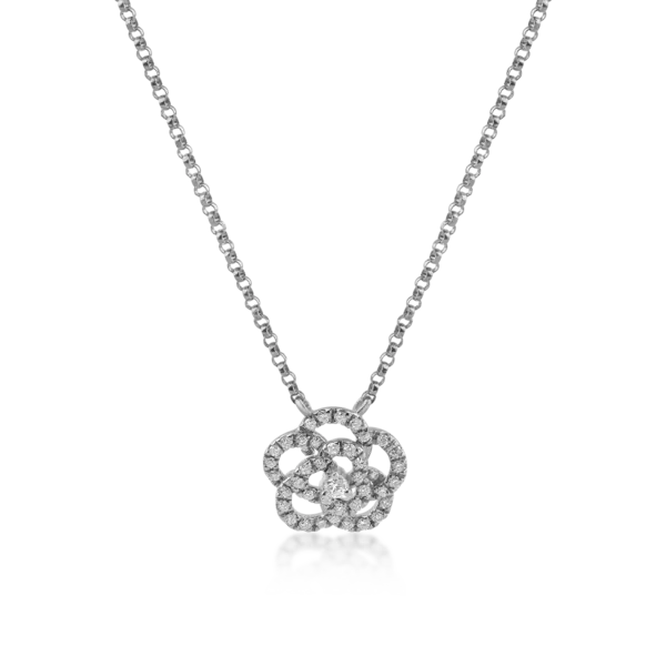 Lant cu pandantiv floare din aur alb cu diamante de 0.19ct