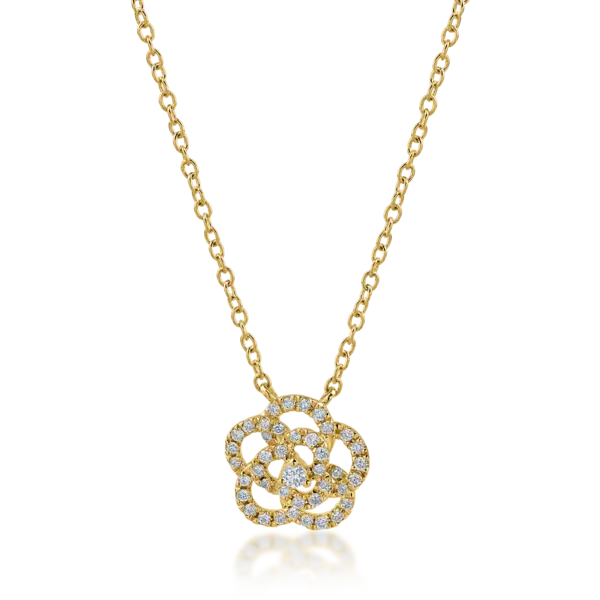 Lant cu pandantiv floare din aur galben cu diamante de 0.2ct