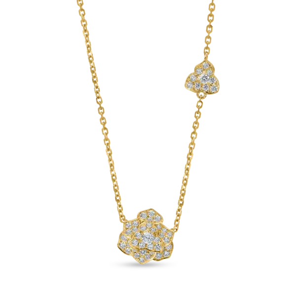 Lant cu pandantiv floare din aur galben cu diamante de 0.6ct