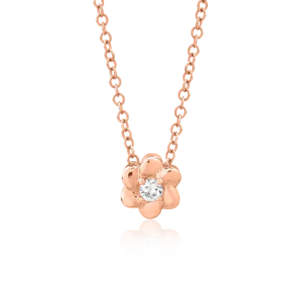 Lant cu pandantiv floare din aur roz cu diamant de 0.042ct