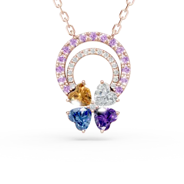 Lant cu pandantiv floare din aur roz cu pietre pretioase si semipretioase de 0.7ct