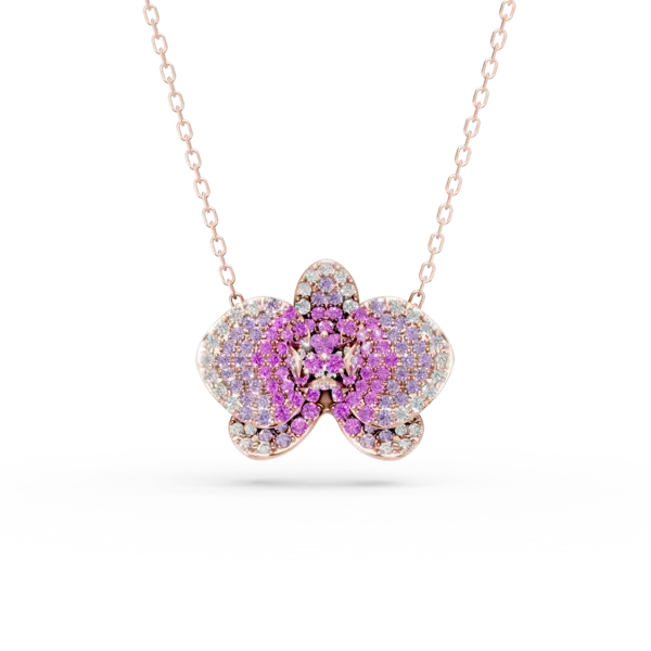 Lant cu pandantiv floare din aur roz cu safire roz de 1.31ct si diamante de 0.38ct