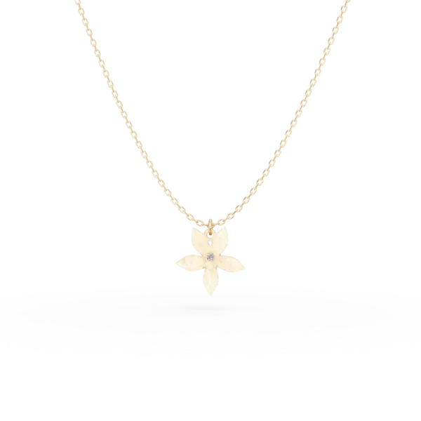 Lant cu pandantiv floral din aur galben cu diamant de 0.005ct