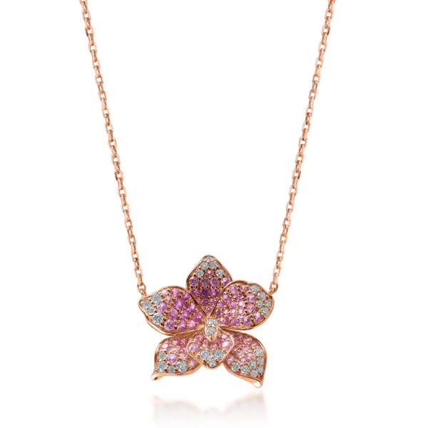 Lant cu pandantiv floral din aur roz cu topaz de 2.3ct si diamante de 0.09ct