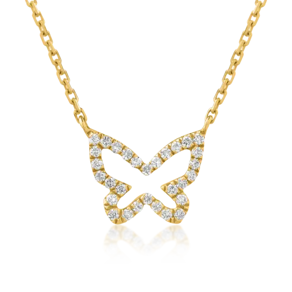 Lant cu pandantiv fluture din aur galben cu diamante de 0.061ct