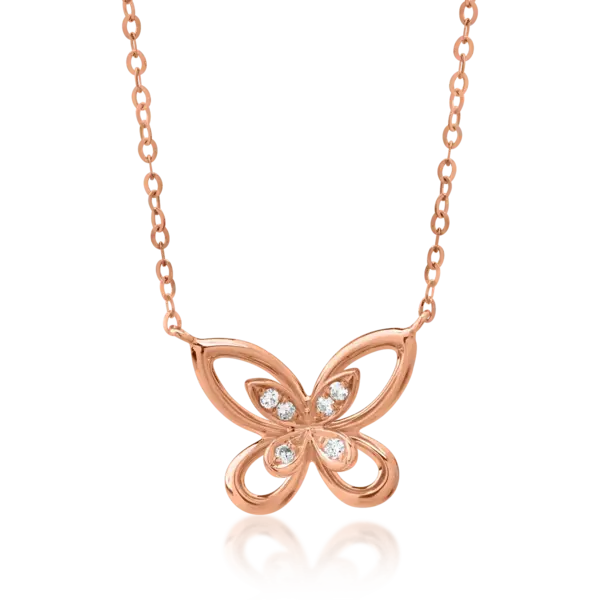 Lant cu pandantiv fluture din aur roz cu diamante de 0.027ct