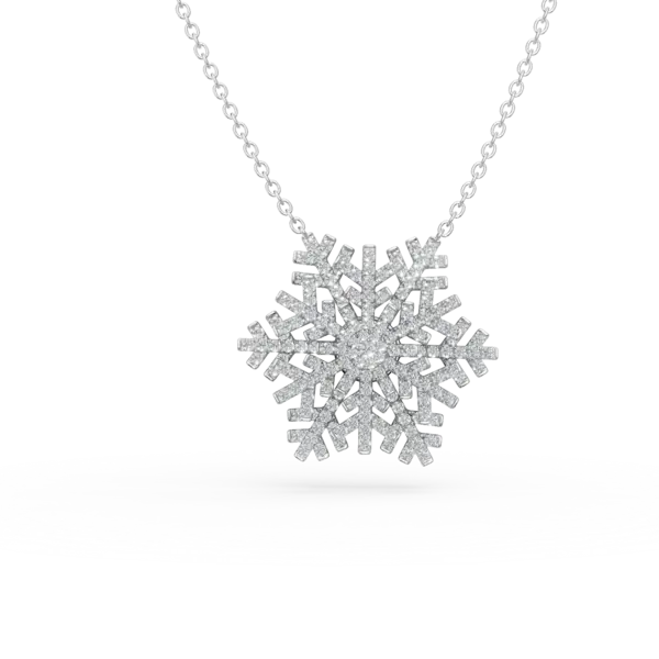 Lant cu pandantiv fulg de nea din aur alb cu diamante de 1.08ct