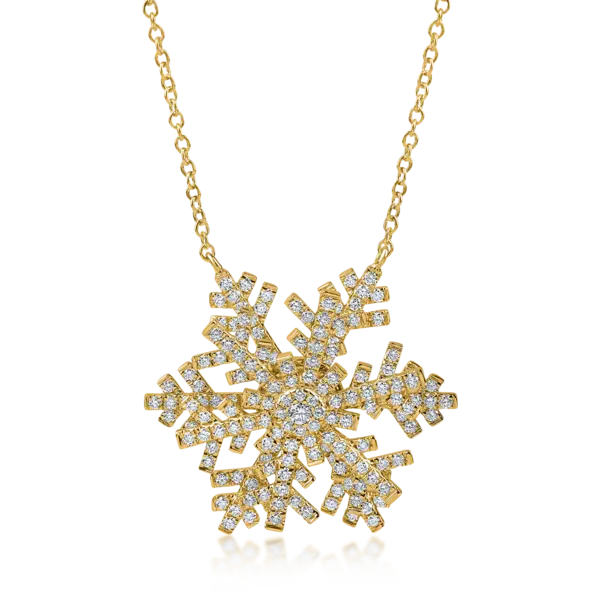 Lant cu pandantiv fulg de nea din aur galben cu diamante de 1.1ct