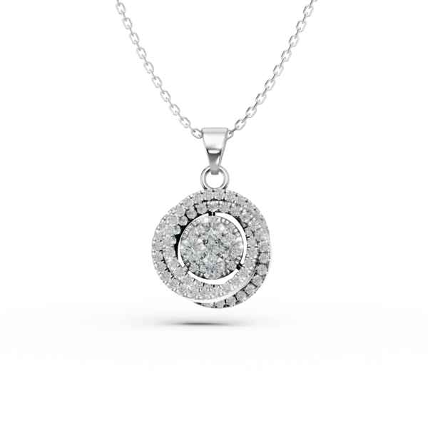 Lant cu pandantiv geometric din aur alb cu diamante de 0.3ct