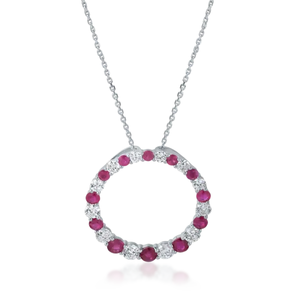 Lant cu pandantiv geometric din aur alb cu rubine de 1.67ct si diamante de 1.33ct