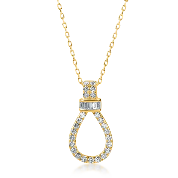 Lant cu pandantiv geometric din aur galben cu diamante baguette si rotunde de 0.62ct