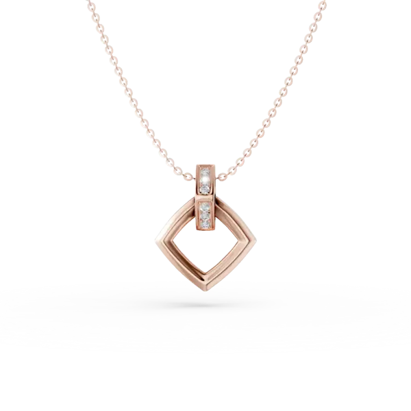 Lant cu pandantiv geometric din aur roz cu diamante de 0.046ct