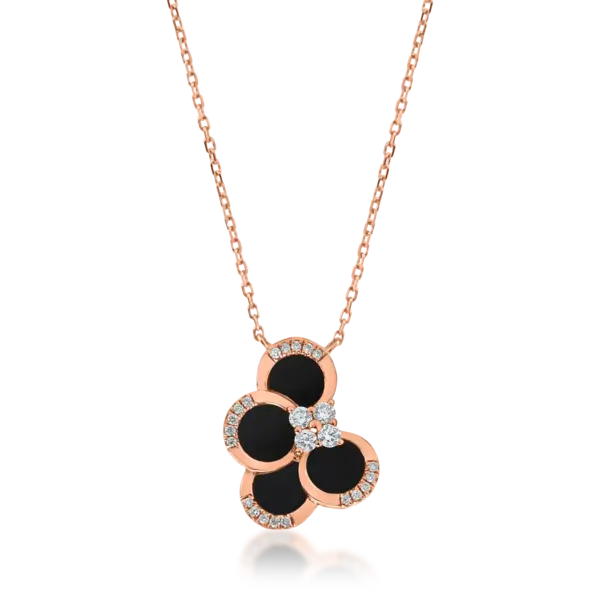 Lant cu pandantiv geometric din aur roz cu onix negru de 0.96ct si diamante de 0.3ct