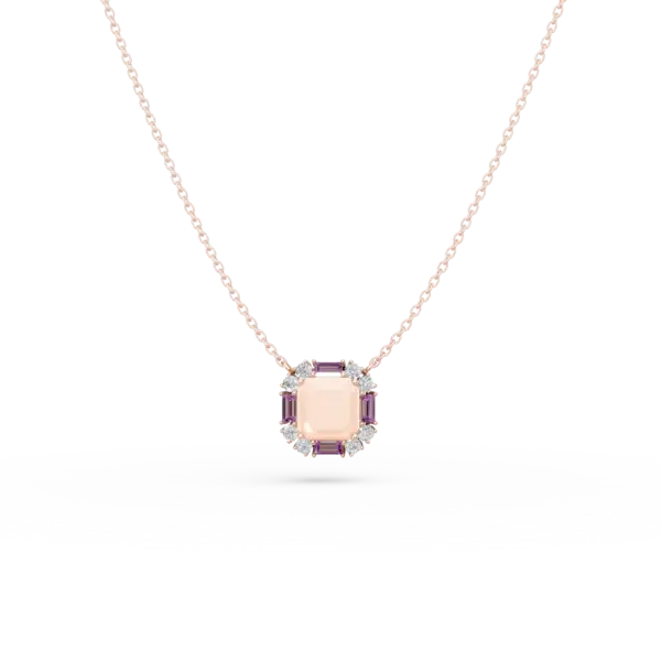 Lant cu pandantiv geometric din aur roz cu pietre pretioase si semipretioase de 2.8ct