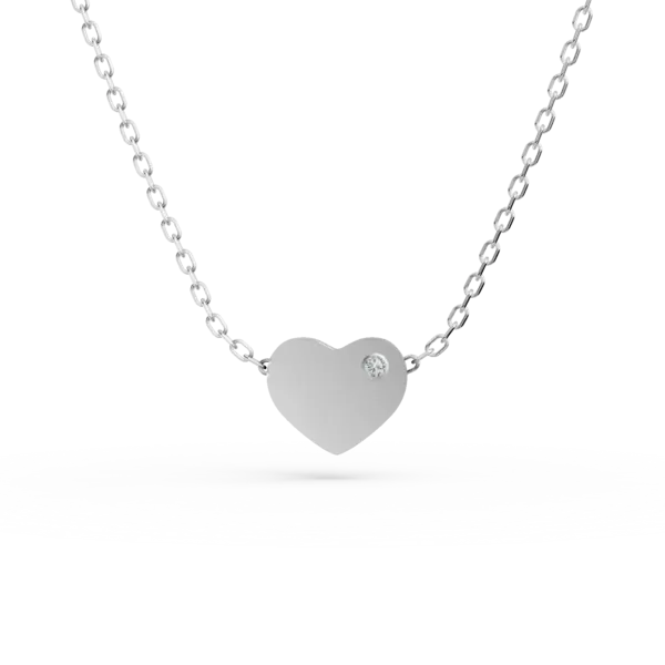 Lant cu pandantiv inima din aur alb si diamant de 0.005ct