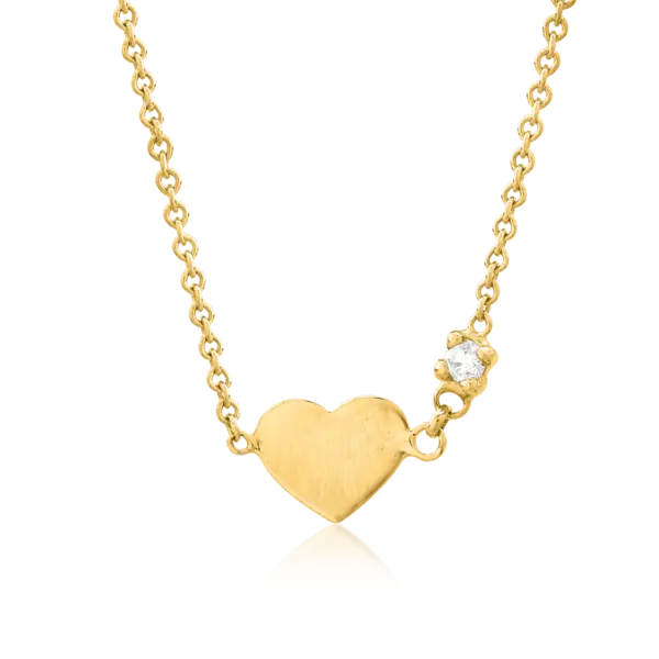 Lant cu pandantiv inima din aur galben si diamant de 0.02ct pentru copii