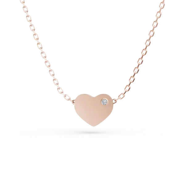 Lant cu pandantiv inima din aur roz si diamant de 0.005ct