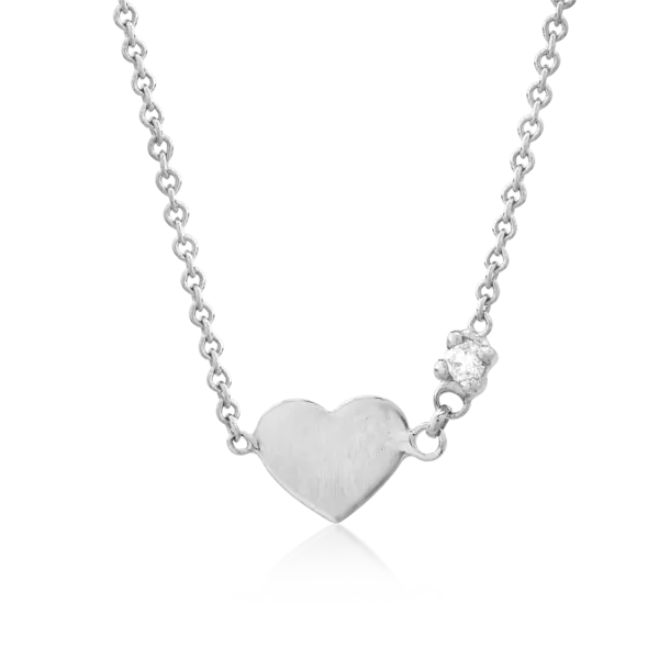 Lant cu pandantiv inima pentru copii din aur alb cu diamant de 0.02ct