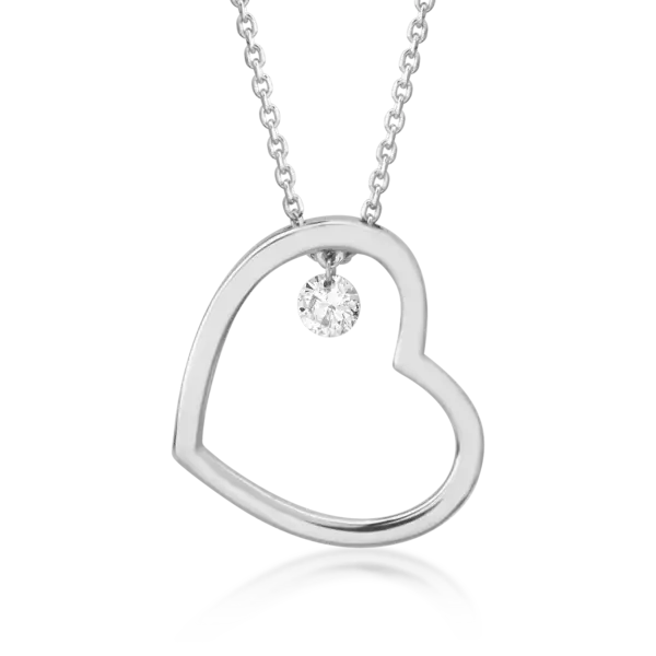 Lant cu pandantiv inimioara din aur alb cu diamant de 0.15ct