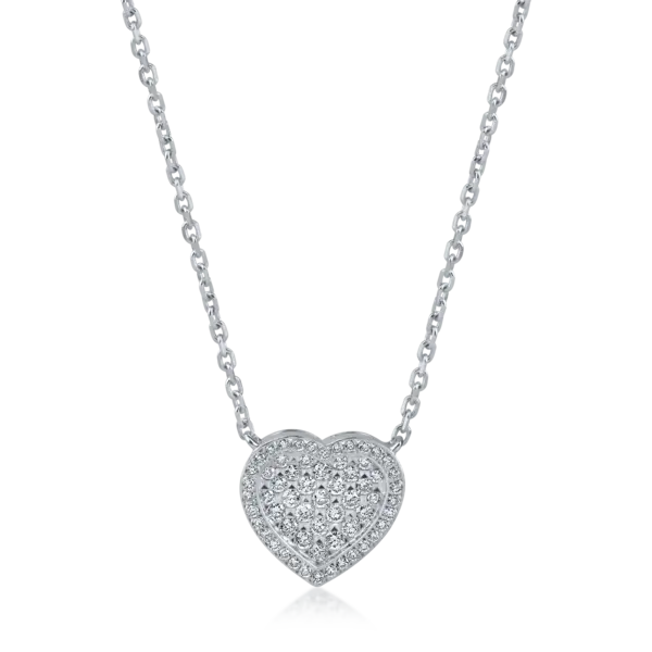 Lant cu pandantiv inimioara din aur alb cu diamante de 0.3ct