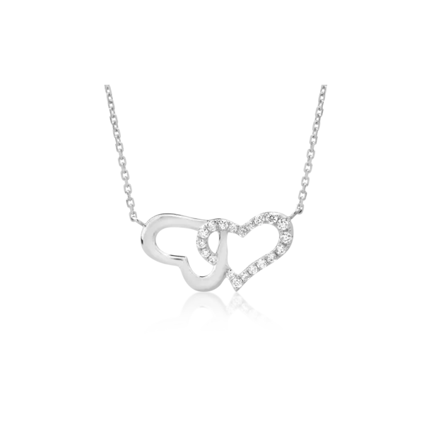 Lant cu pandantiv inimioare din aur alb cu diamante de 0.053ct