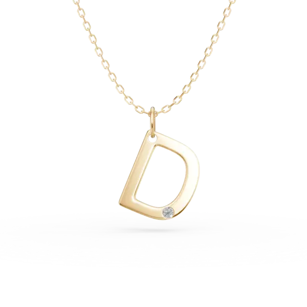 Lant cu pandantiv initiala D din aur galben cu diamant de 0.005ct