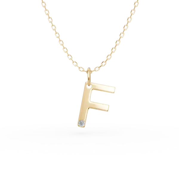 Lant cu pandantiv initiala F din aur galben cu diamant de 0.005ct