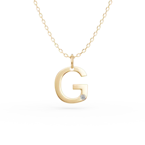 Lant cu pandantiv initiala G din aur galben cu diamant de 0.005ct
