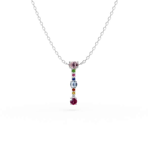 Lant cu pandantiv initiala I din aur alb cu pietre pretioase si semipretioase de 0.6ct