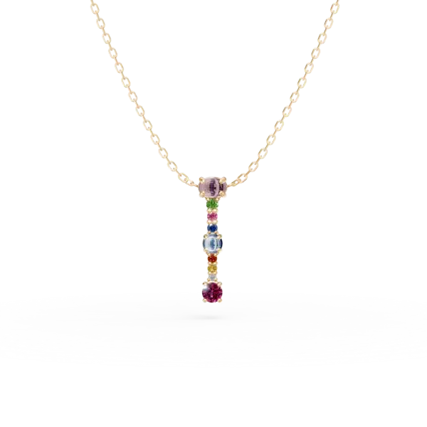 Lant cu pandantiv initiala I din aur galben cu pietre pretioase si semipretioase de 0.6ct