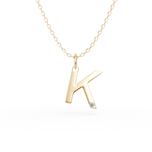 Lant cu pandantiv initiala K din aur galben cu diamant de 0.005ct