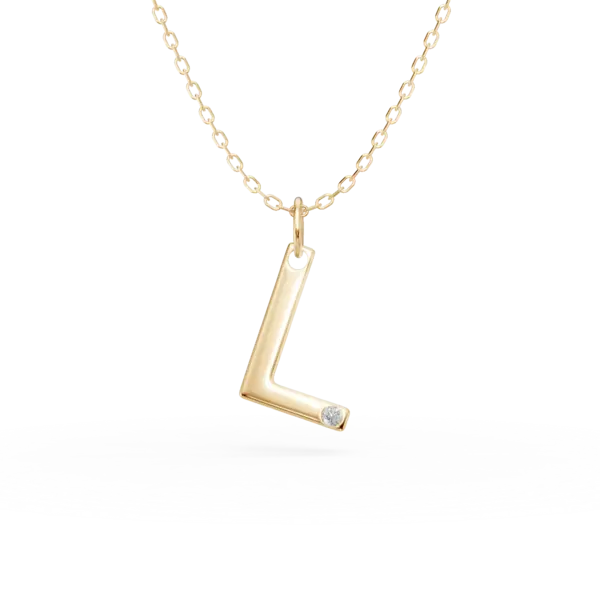 Lant cu pandantiv initiala L din aur galben cu diamant de 0.005ct