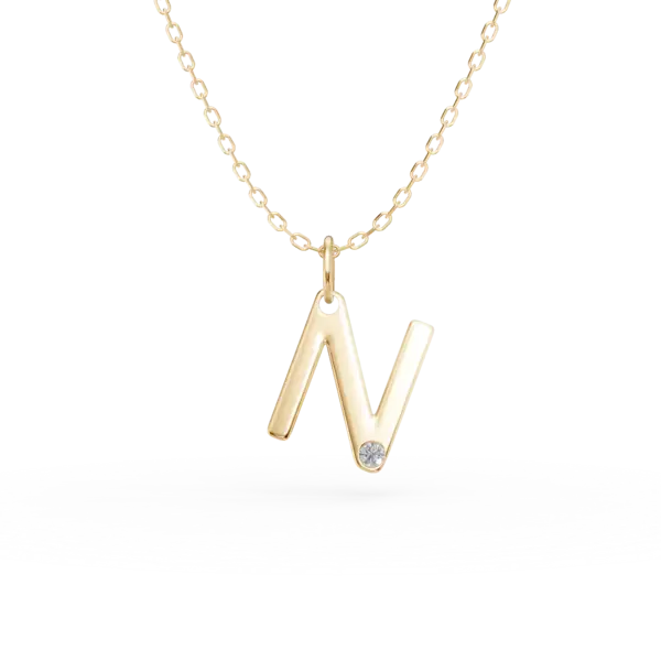 Lant cu pandantiv initiala N din aur galben cu diamant de 0.005ct