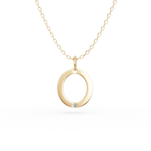 Lant cu pandantiv initiala O din aur galben cu diamant de 0.005ct