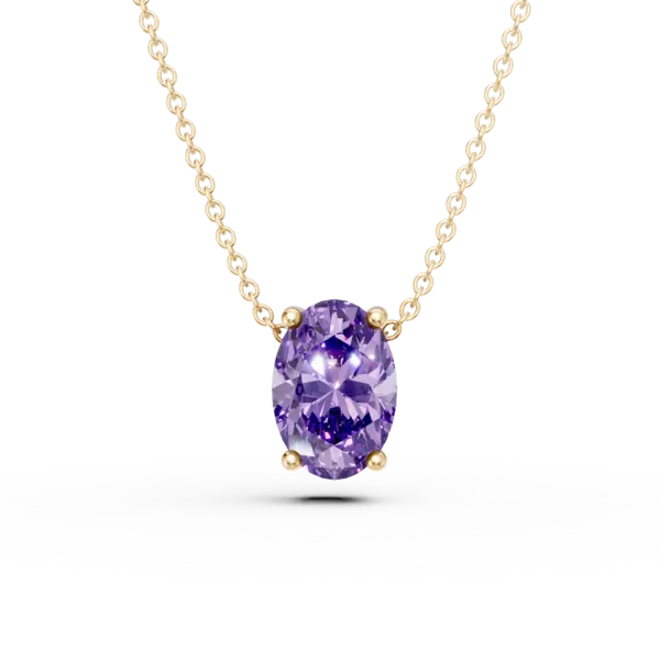 Lant cu pandantiv minimalist din aur galben cu zirconia mov solitaire