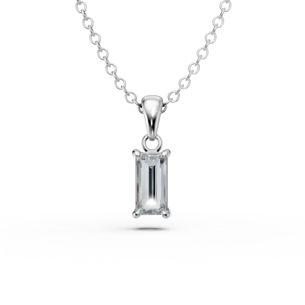 Lant cu pandantiv minimalist si zirconia solitaire din aur alb