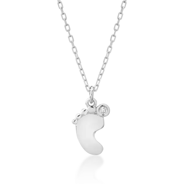 Lant cu pandantiv pentru copii din aur alb cu diamant de 0.006ct