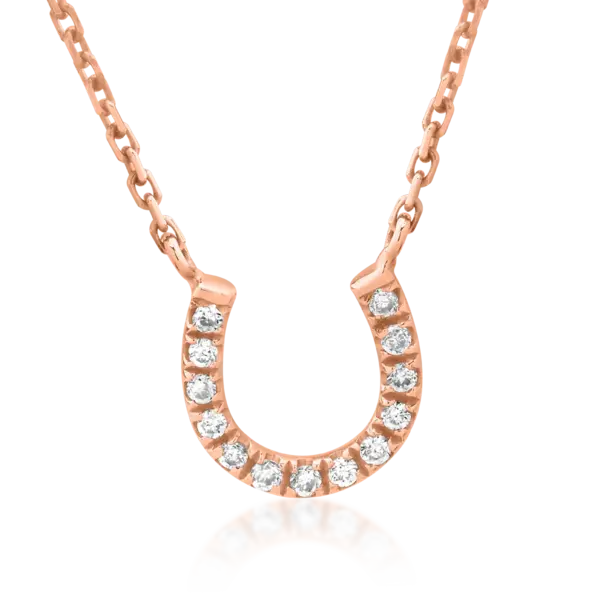 Lant cu pandantiv potcoava din aur roz cu diamante de 0.037ct