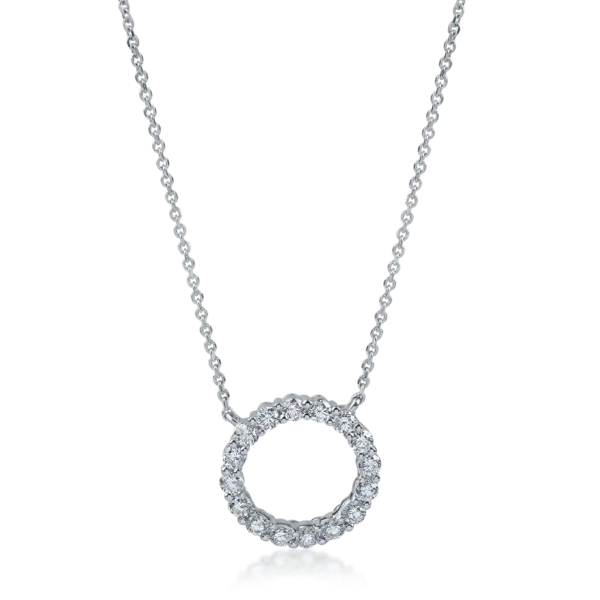 Lant cu pandantiv rotund din aur alb cu diamante de 0.34ct