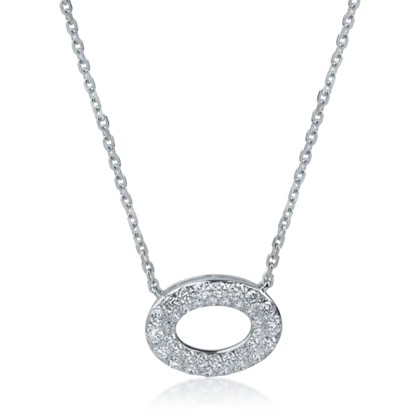 Lant cu pandantiv rotund din aur alb cu diamante de 0.58ct